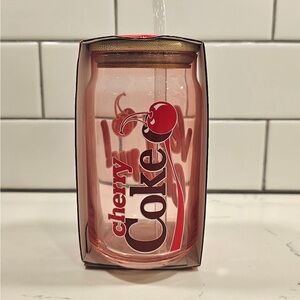 Coca Cola Cherry Coke “Very Cherry” Glass Tumbler with Lid and Straw